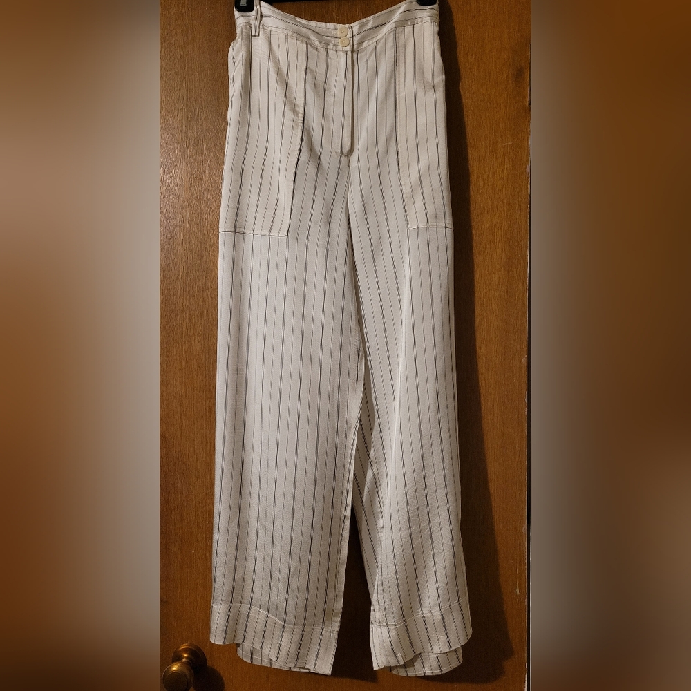 Tibi wide leg striped viscose pant